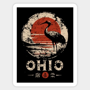 Ohio Heron Bird at Sunset Retro Japanese Print Sticker